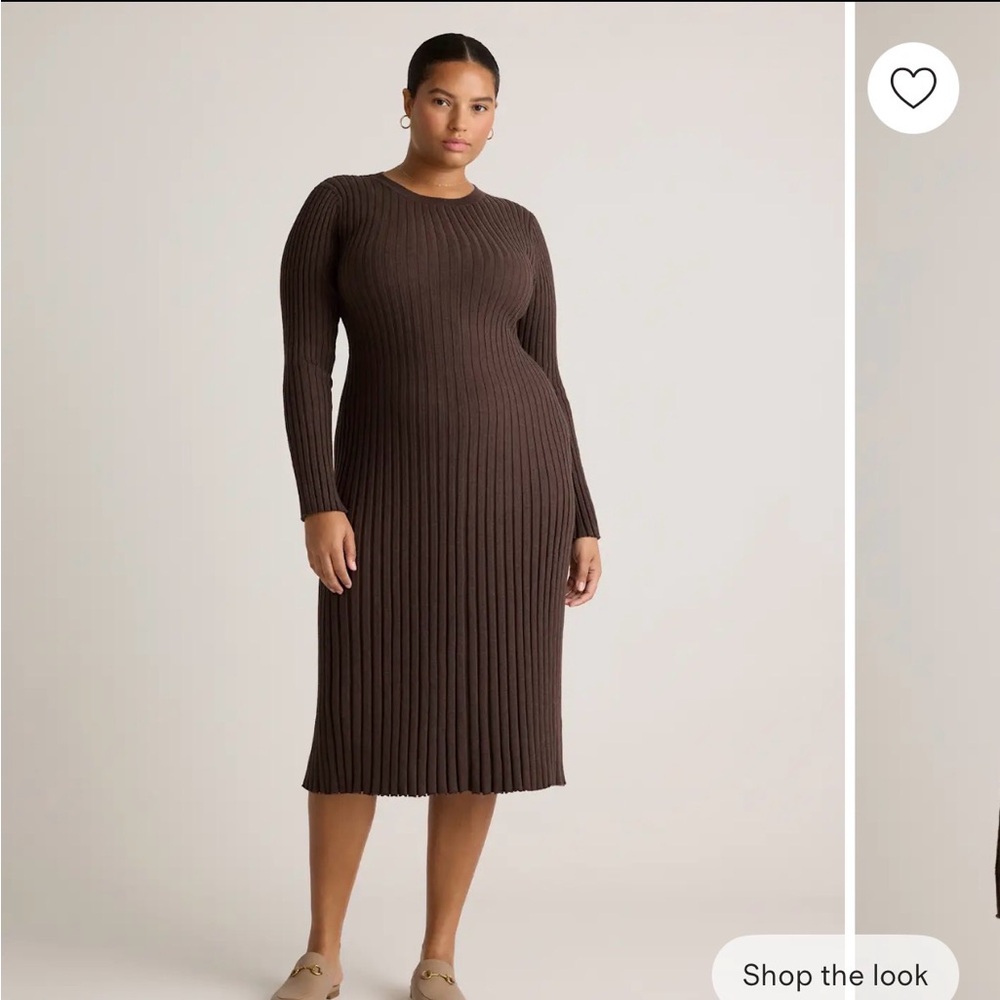 Quince Ribbed Cotton-Cashmere Long Sleeve Midi Dress — Brown